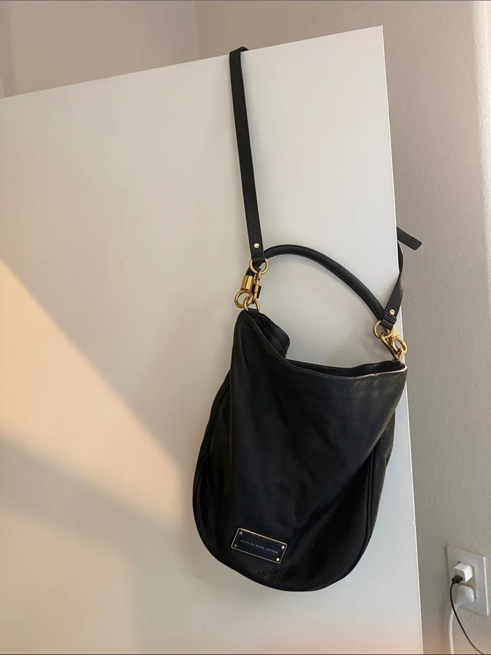 Marc Jacobs Black Leather Hobo with Gold Hardware